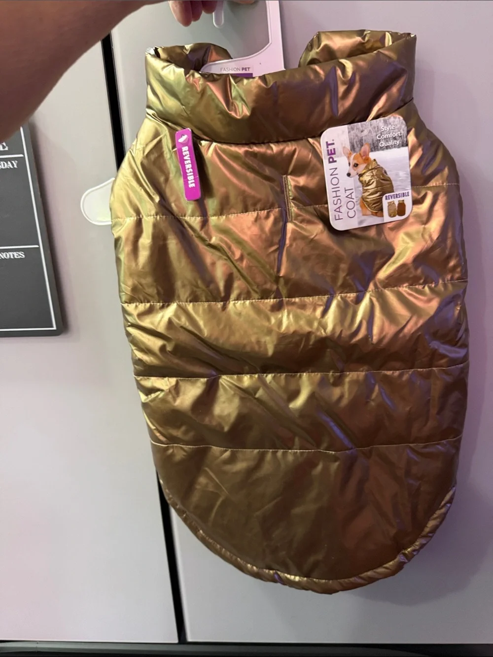 Fashion Pet Gold Puffer Dog Coat - Insulated Reversible Jacket